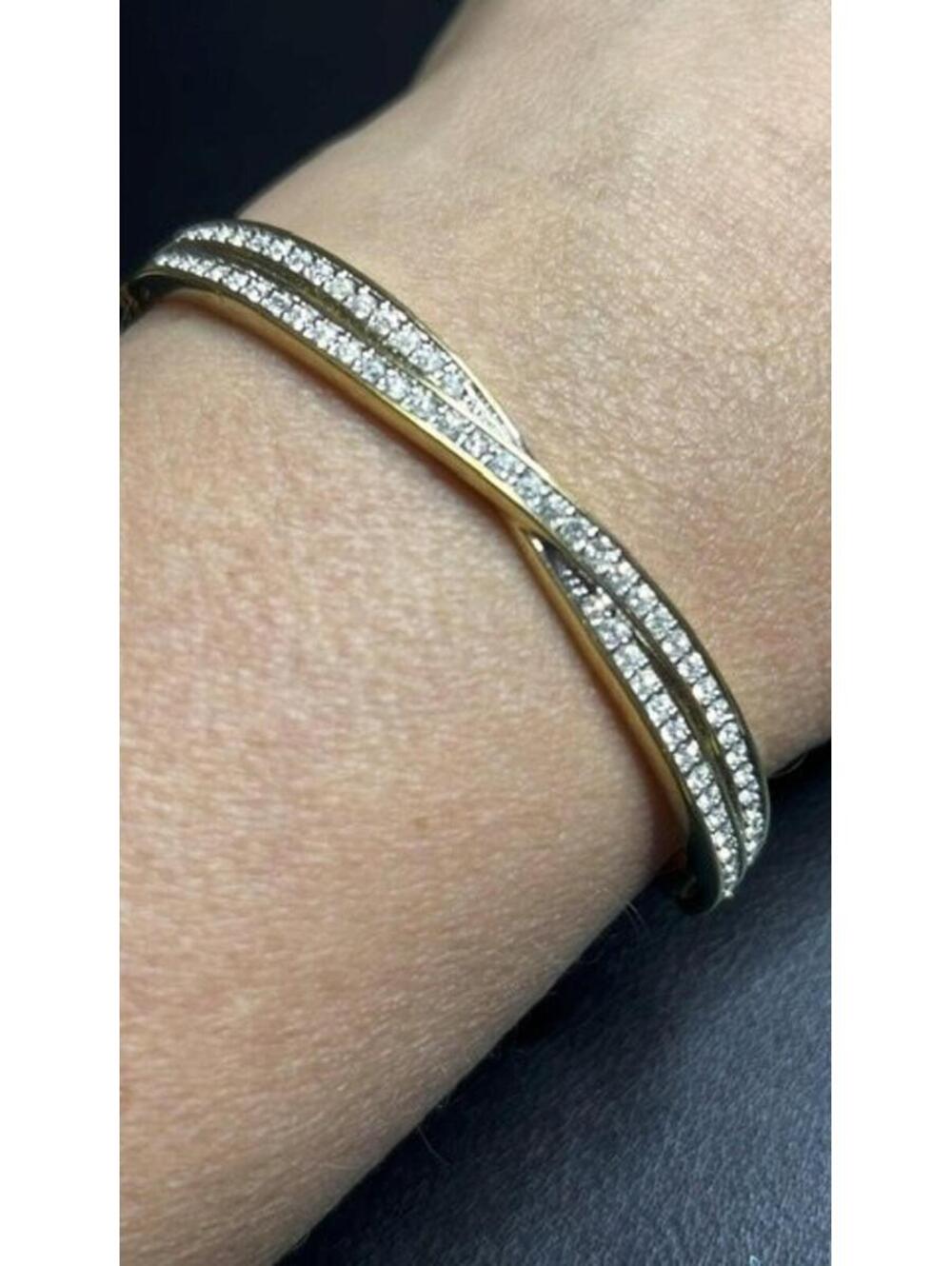 B5449 Swarovski Gold Tone Pave Crystal Crossover Bangle Bracelet Elegant 7"